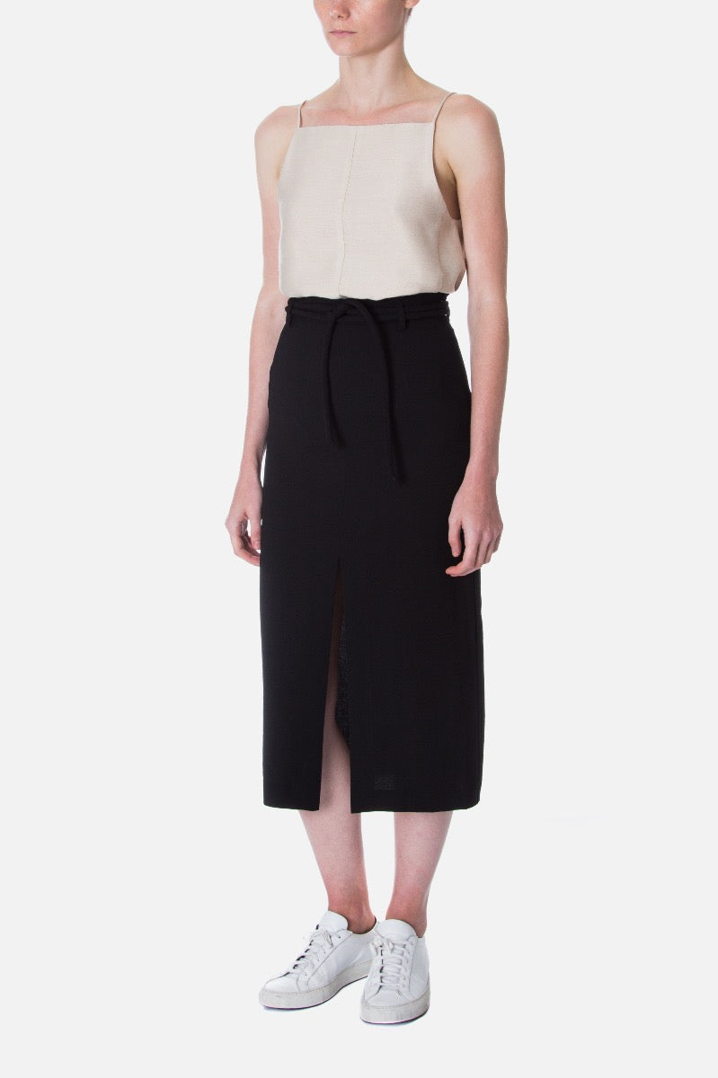 BELTED MIDI SKIRT WITH FRONT SLIT