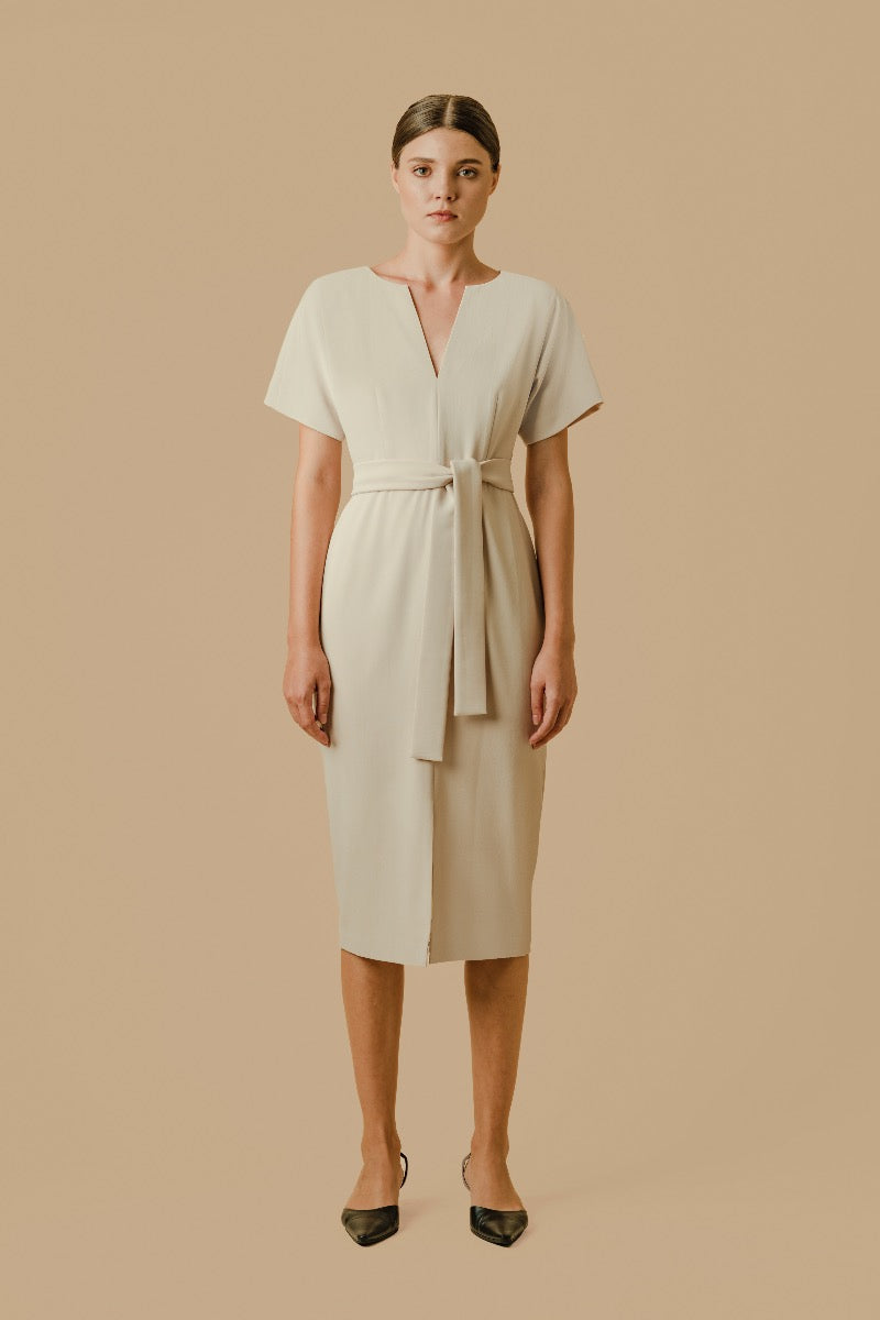 BELTED V NECK KIMONO DRESS
