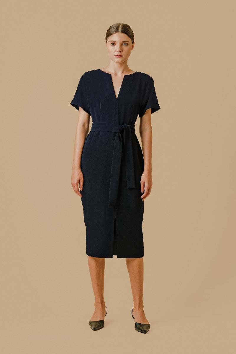 BELTED V NECK KIMONO DRESS