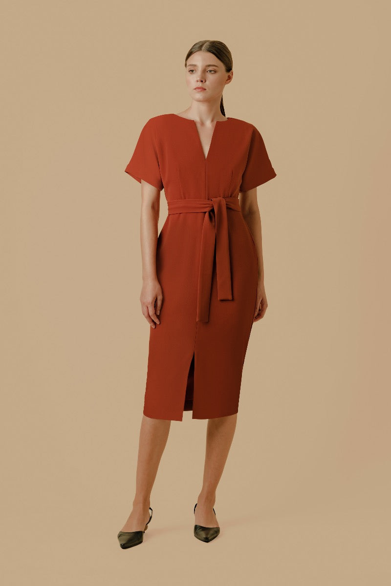 BELTED V NECK KIMONO DRESS