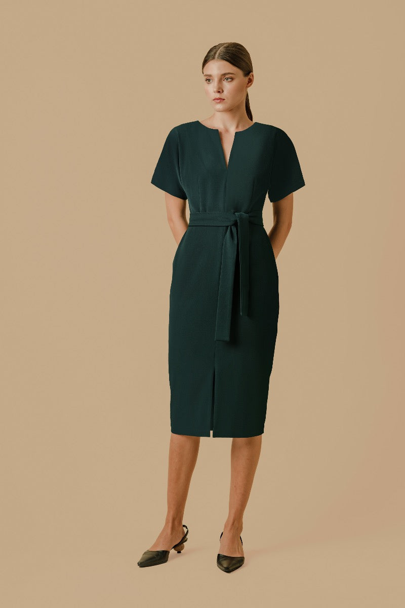 BELTED V NECK KIMONO DRESS