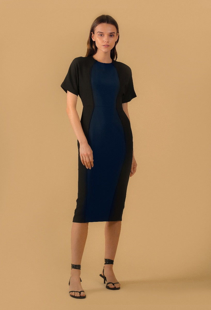 CURVED PANEL SHORT SLEEVED DRESS