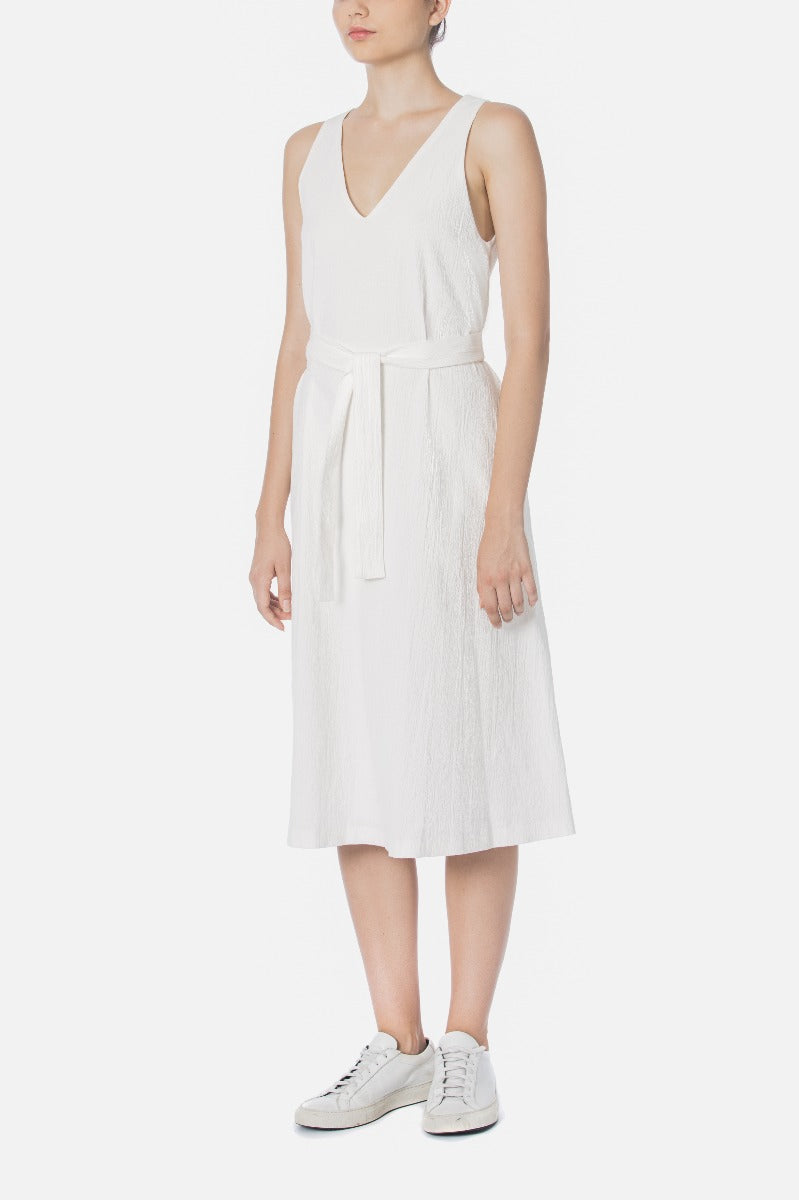 BELTED V NECK DRESS