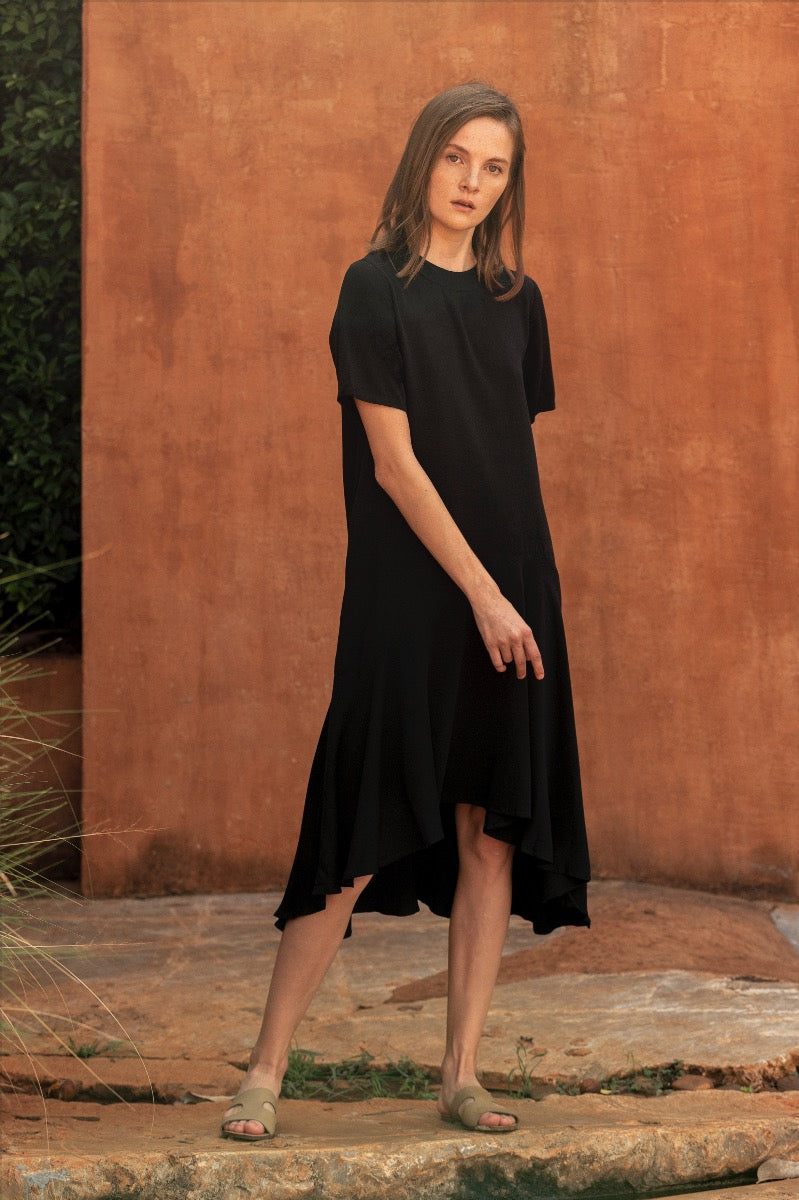 ASYMMETRIC FLOUNCE DRESS